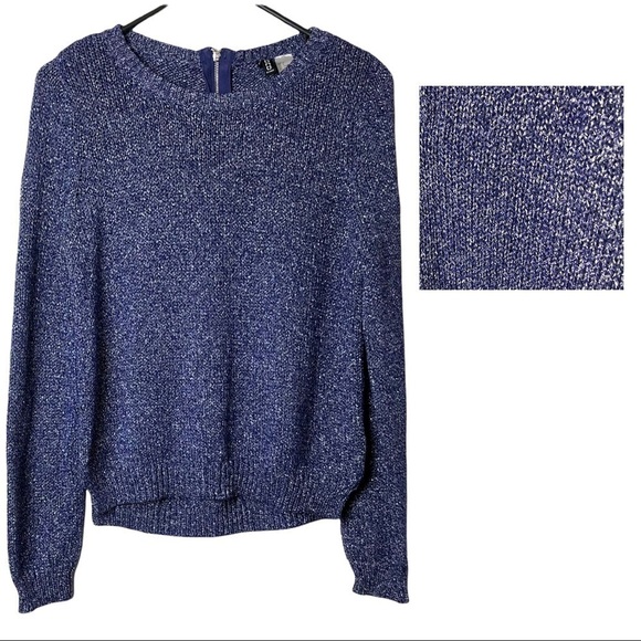 h&m Metallic High Low Sweater in Blue Size 6 - Picture 1 of 8